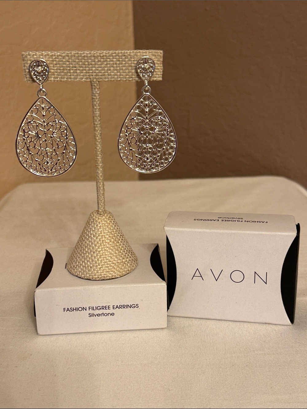 AVON Fashion Filigree 2015 Teardrop Earrings Silvertone New in Box